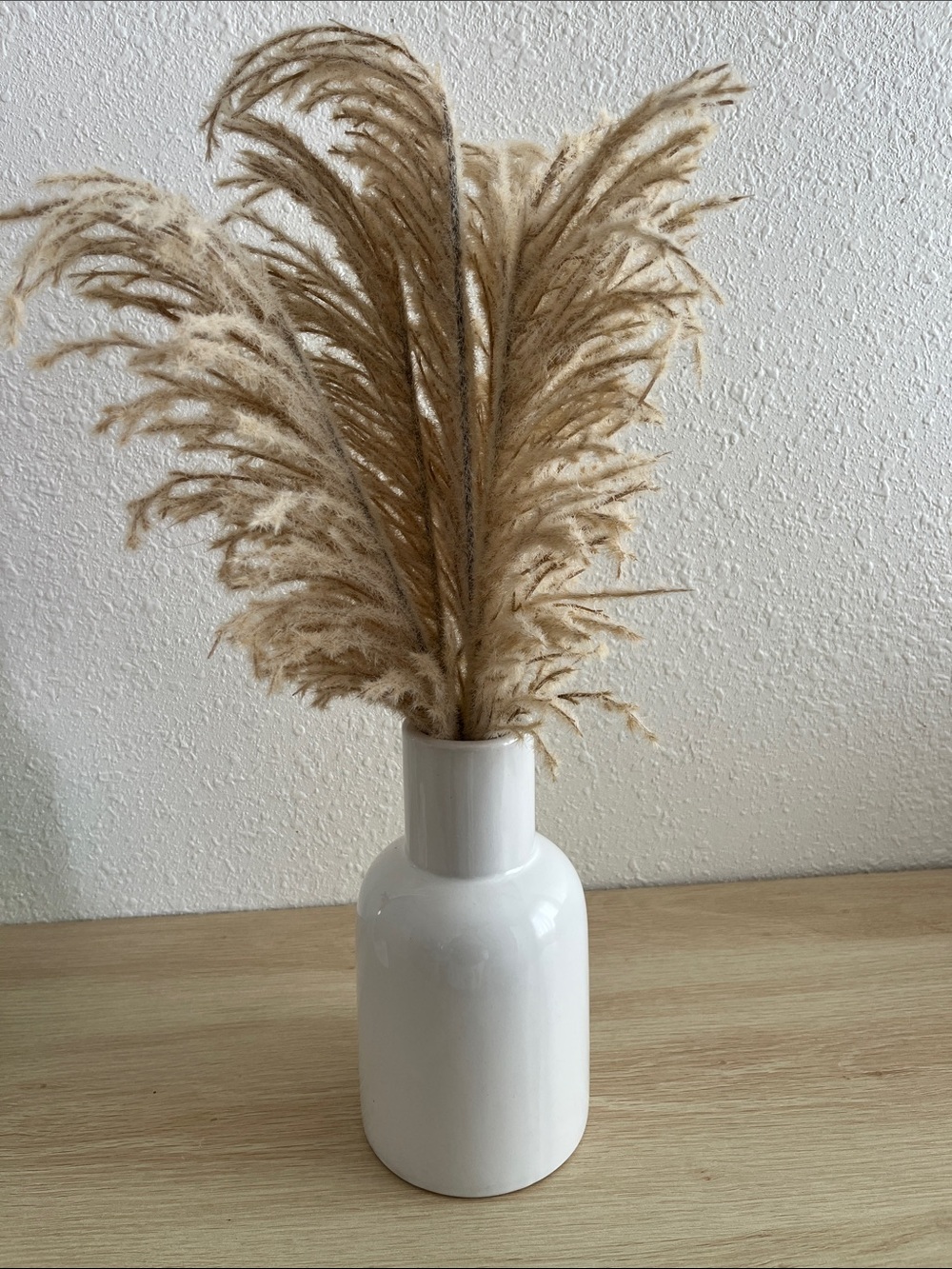 Neutral Pampas Grass Arrangement in White Ceramic Vase